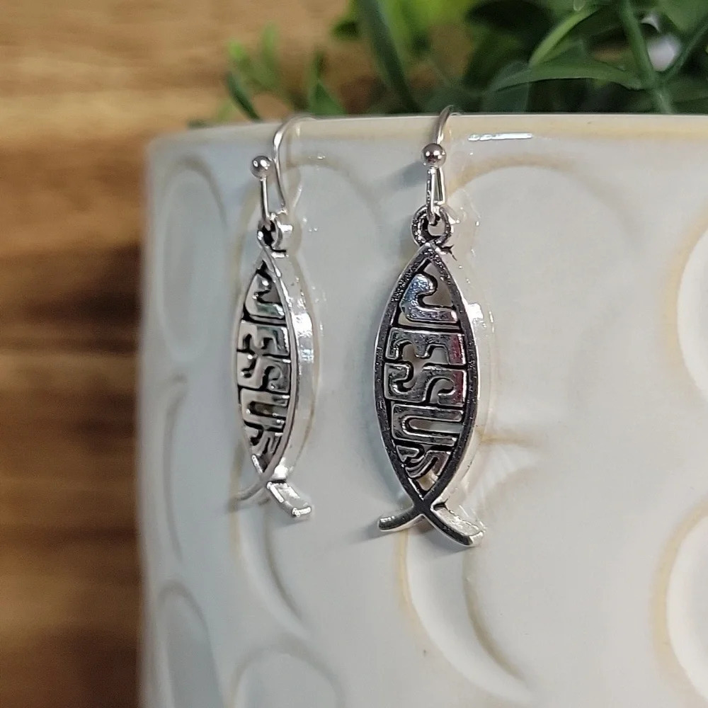 JESUS FISH ICHTHYS EARRINGS - Picture 4 of 6